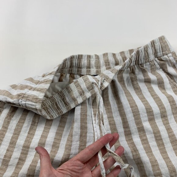 Old Navy White Tan Striped Linen Blend Pull On Shorts M - Picture 2 of 5
